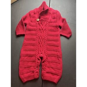 Baby Gap Sweater One Piece Cable Knit 0-3 Months 100% Cotton Red Romper